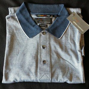 Greg Norman size L navy blue and white polo shirt